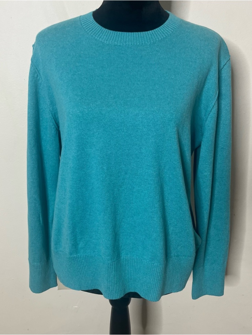 L.L. Bean Turquoise Cotton Cashmere Pullover  Crewneck Women's Sweater Sz M